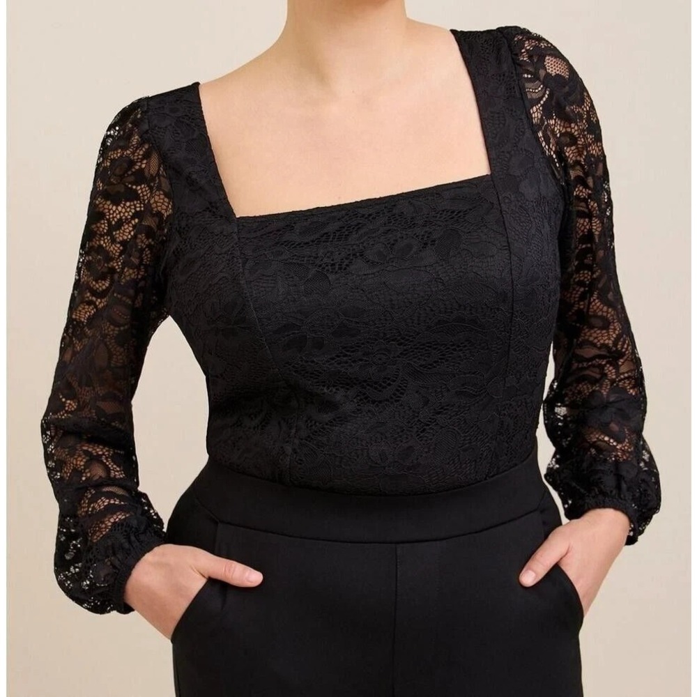 Torrid Lace Sweetheart Top Square Neck Black Plus Size 3X Long Sleeve Whimsigoth - Picture 1 of 11